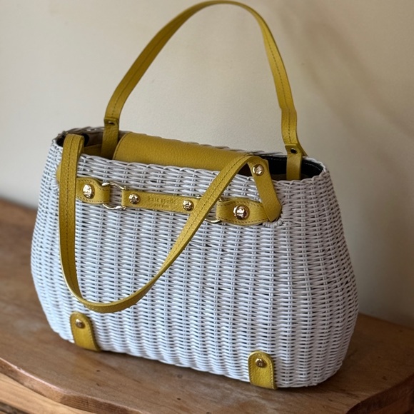 Kate Spade Wicker & Yellow Leather Shoulder Bag - Picture 2 of 5